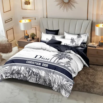 White King Size Bedding Set with Dark Grey Lettering and Border