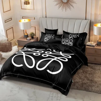Black King Size Bedding Set with White Abstract Lettering