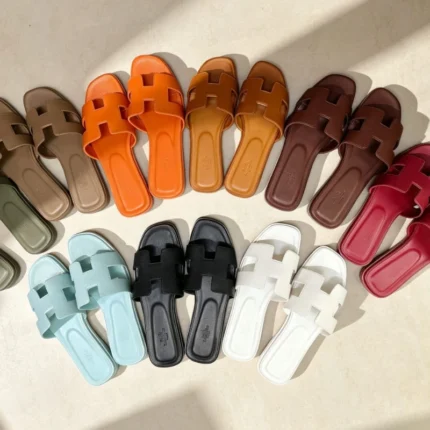 H Style Leather Slide Sandals for Women