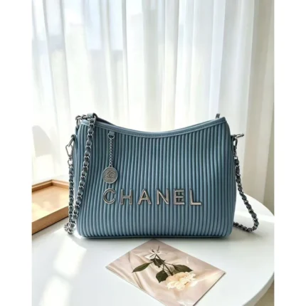 Pleated Chain Shoulder Bag – Blue